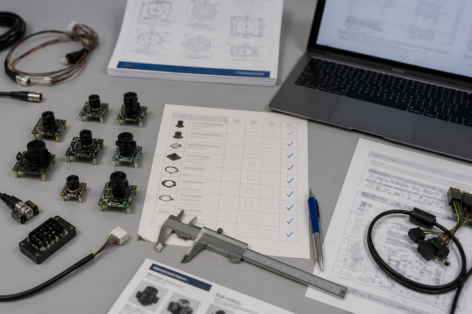 OEM camera module and video integration review with sample modules, datasheets, caliper, and configuration checklist
